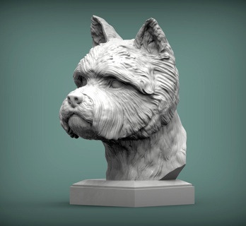 Ouest montagnes blanc terrier buste 3d impression modèle chien nature mammifère animal compagnie sculpture statuette souvenir présent sculpter art 3d print model - Mito3D
