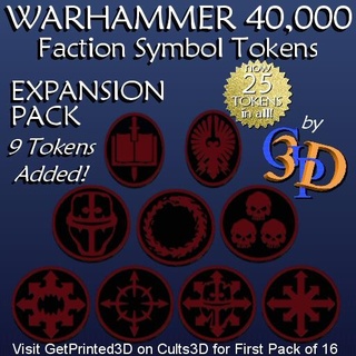 wh40k token expansion pack warhammer faction symbol game piece Game 40k tokens factions boardgame board chaos knights daemon death guard world eater 3d print model - Mito3D