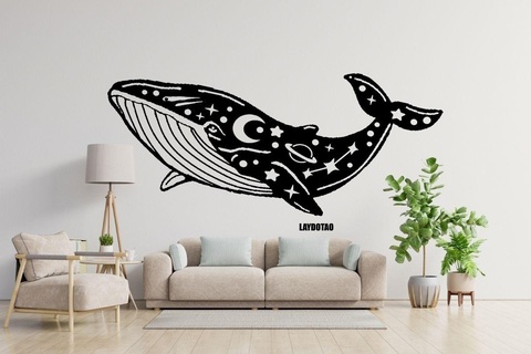 baleine animal espace planètes déco mur Accueil maison mer océan lune étoile 2d 3d print model - Mito3D
