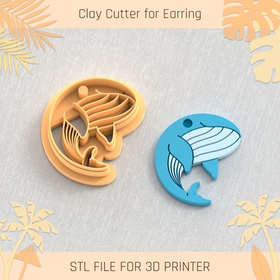 whale summer clay cutter tools earring turtle beach shell 3d print model - Mito3D