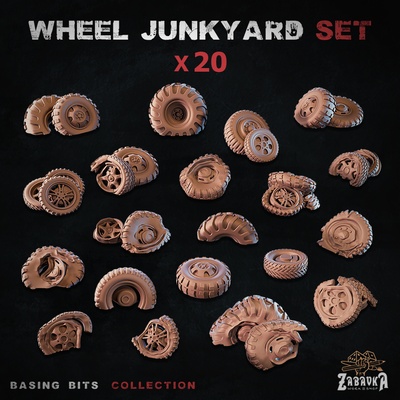 wheel junkyard - basing bits game orc ork wheels rubber rims tires gaslands heap landfill 3d print model - Mito3D