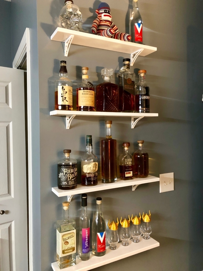 whisky bottle display self bracket mounting shelf support whiskey 3d printing 3D print model - Mito3D