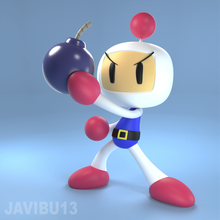Weiß Bomberman Kunst Video Spiel Bombe Main Charakter Fan Art Explosion stilisiert Rosa klassisch retro 3d print model - Mito3D