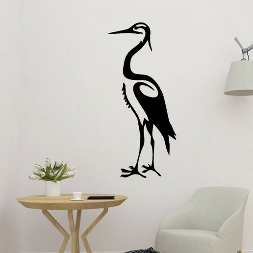 white egret stork wall art bird animal relief stl 2d 3d logo decor decoration room study deco home 3D print model - Mito3D