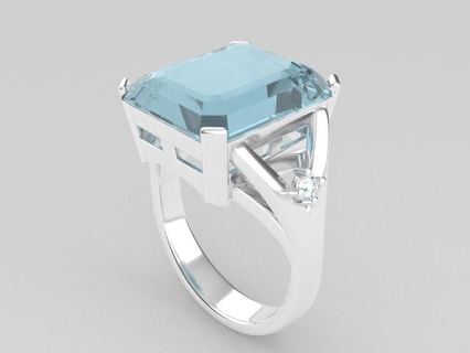 Weiß Gold Ring Blau Topas Diamanten 3d print model - Mito3D