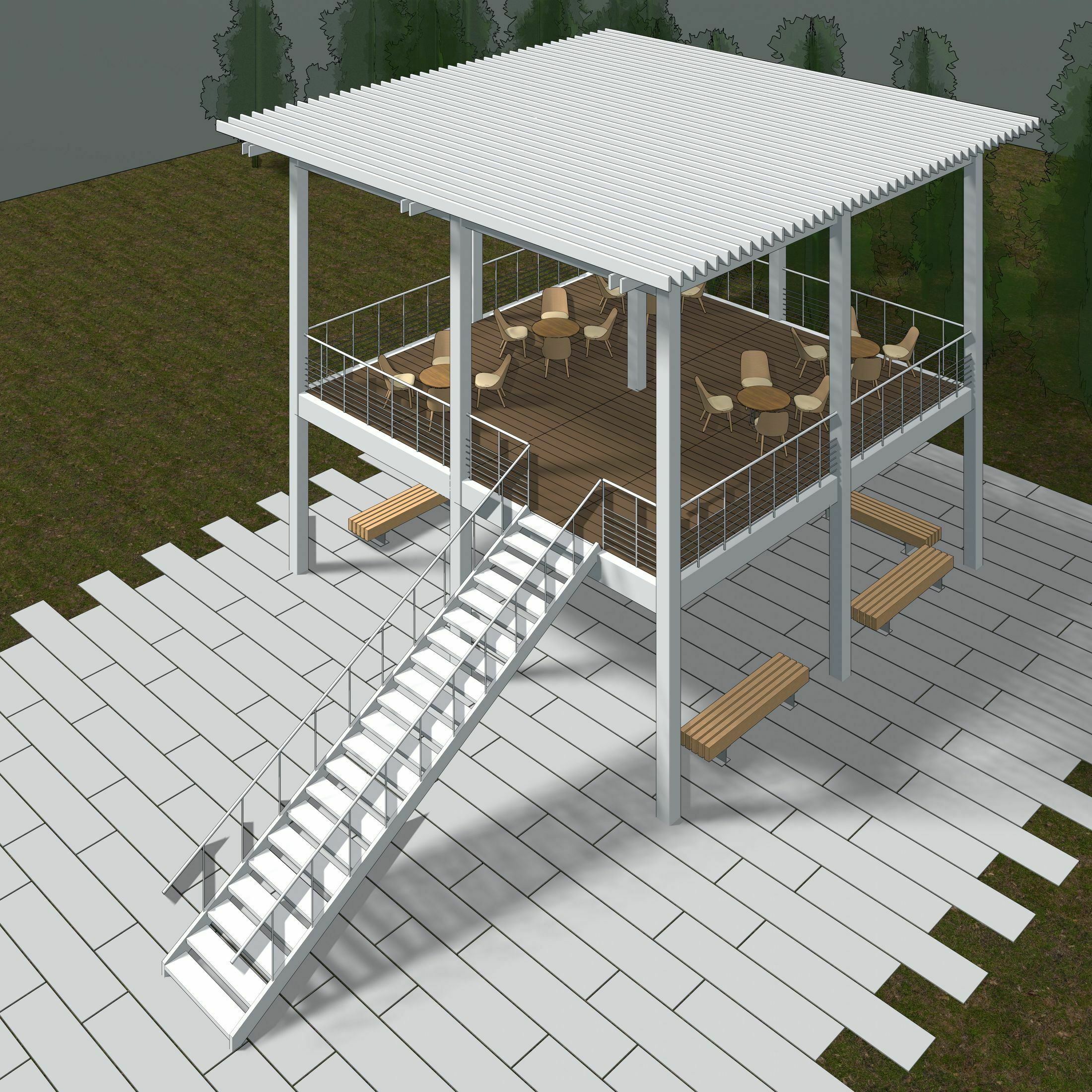 blanc terrasse bâtiment plate forme escalier toit maison Accueil recours bar architecture construction ingénierie structure 3D print model - Mito3D