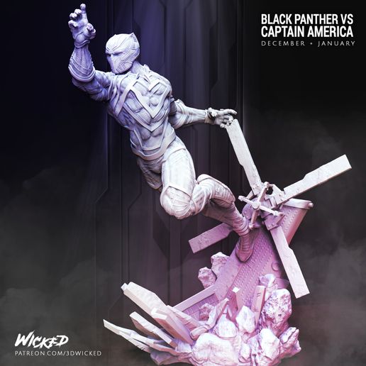 méchant merveille noir panthère sculpture stls prêt impression stl 3d Patreon statues figures sculptures vengeurs âge of ultron civil guerre fin jeu infini 3D print model - Mito3D