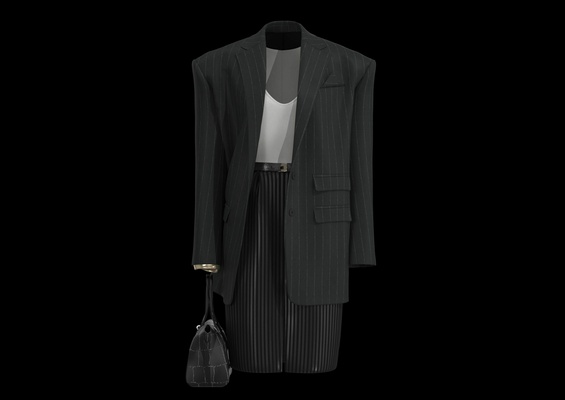 wide shoulder blazer saia conjunto moda projeto personagem roupas 3d print model - Mito3D