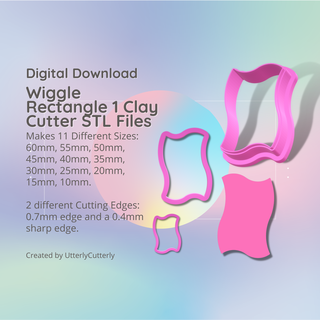 wiggle rectangle 1 clay cutter - mid century modern stl digital file download- 11 sizes 2 versions earrings pendant barrette earring polymer geometric embossed hexagon utterlycutterly utterly cutterly cookie fondant organic shape indie fashion 3d print model - Mito3D