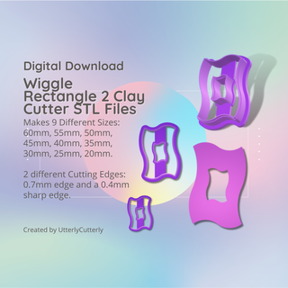 wiggle rectangle 2 clay cutter - mid century modern stl digital file download- 9 sizes versions earrings pendant barrette earring polymer geometric embossed hexagon utterlycutterly utterly cutterly cookie fondant organic shape indie fashion 3d print model - Mito3D