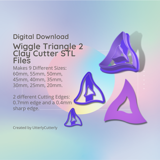 wiggle triangle 2 clay cutter - mid century modern stl digital file download- 9 sizes versions earrings pendant barrette earring polymer geometric embossed hexagon utterlycutterly utterly cutterly cookie fondant organic shape indie fashion 3d print model - Mito3D