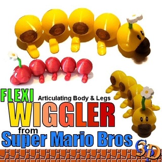 wiggler caterpillar super mario world nintendo video game figure insect animal bros brothers 3d figurine toy enemy character no-support print-in-place 3d print model - Mito3D