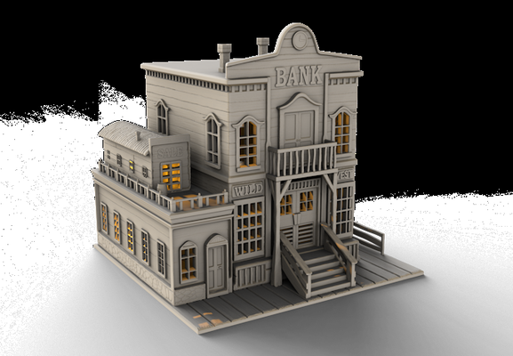 wild west 2 architecture - bank game western middle earth dark ages terrain medieval train tower greenhouse tabletop d&d miniatures war anime keychain 40 hammer wall diorama 3d print model - Mito3D