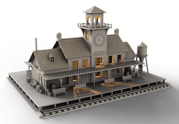 wild west 2 architecture - train station western middle earth dark ages terrain medieval tower greenhouse tabletop d&d miniatures war anime keychain 40 hammer wall diorama 3d print model - Mito3D