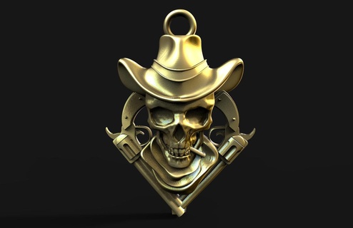 wild west skull wild west skull pendant jewelry jewel gun  3d print model - Mito3D