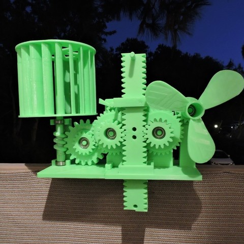 wind gespeicherte Energie der Schwerkraft verschiedene Batterie catchthewind engineering fan Zahnräder high-school Dampf Stamm turbine tvy Universität 3D print model - Mito3D