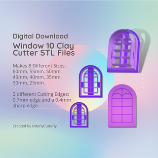window 10 clay cutter - arch digital file download- 8 sizes 2 versions earrings pendant barrette Jewelry earring polymer geometric embossed hexagon utterlycutterly utterly cutterly cookie fondant organic shape indie fashion 3d print model - Mito3D