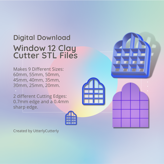 window 12 clay cutter - arch stl digital file download- 9 sizes 2 earring versions cookie polymer geometric embossed hexagon utterlycutterly utterly cutterly fondant organic shape indie fashion 3d print model - Mito3D