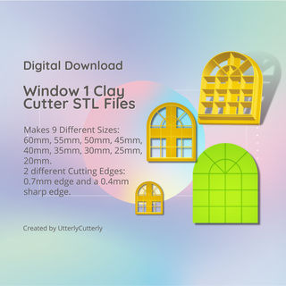window 1 clay cutter - arch stl digital file download- 9 sizes 2 versions earring polymer geometric embossed hexagon utterlycutterly utterly cutterly cookie fondant organic shape indie fashion 3d print model - Mito3D