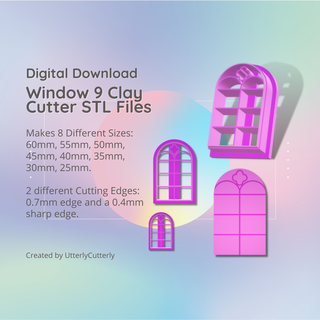 window 9 clay cutter - arch digital file download- 8 sizes 2 versions earrings pendant barrette Fashion earring polymer geometric embossed hexagon utterlycutterly utterly cutterly cookie fondant organic shape indie fashion 3d print model - Mito3D