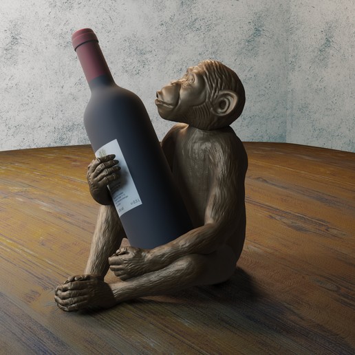 vino portador chimpancés mono chango botella hom 3D print model - Mito3D