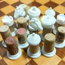 wine cork chess set queen gambit drunk check rook bishop knight 3d print model - Mito3D