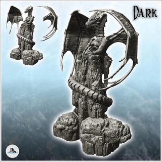 winged dragon clinging scaled rock 20 - medieval dark chaos animal beast undead tabletop terrain scenery figure statue miniatures resin character rpg diaroma mini fantasy darkness creature monster flame hell basilik hydra chimera wings 3d print model - Mito3D