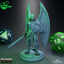 winged dragonborn soldier game ttrpg rpg tabletop miniature miniatures d&d dnd dungeons dragons fantasy captain fighter sword draconic 3d print model - Mito3D