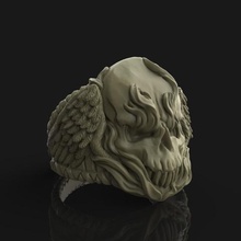 winged fire skull ring jewelry zbrush 3d printed sculpted video timelapse skeleton 3d print model - Mito3D