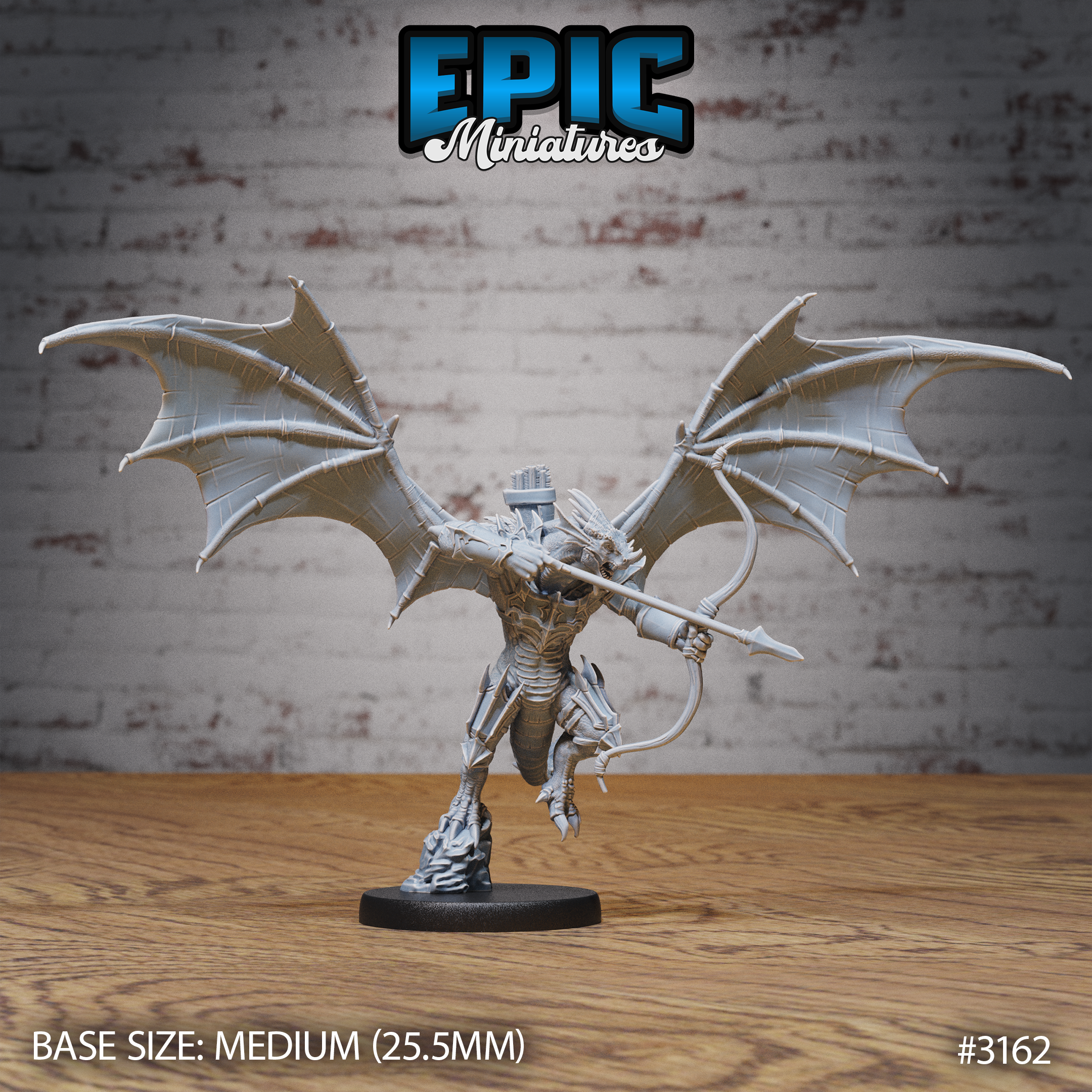 winged half dragon bow evil dragonborn warrior draconic war lizard reptile servant dragonkin drake army dnd tabletop pre-supported epic-miniatures dungeon rpg fantasy stl miniature roleplaying 3D print model - Mito3D