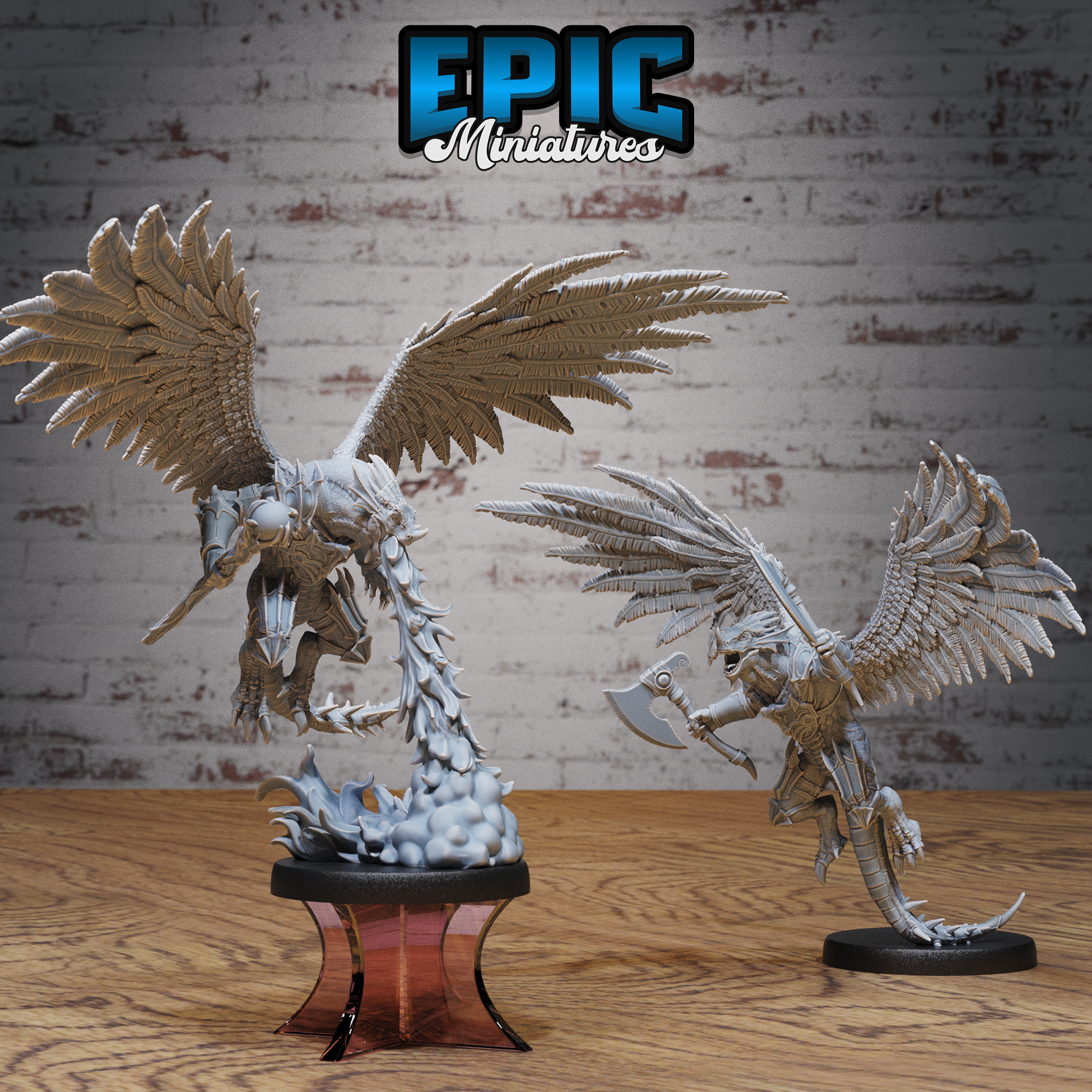 winged half dragon flying set evil dragonborn warrior draconic war lizard reptile servant dragonkin drake army dnd tabletop pre-supported epic-miniatures dungeon rpg fantasy stl miniature roleplaying 3D print model - Mito3D