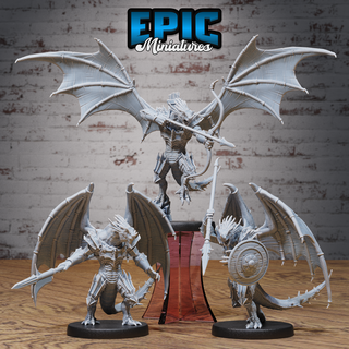winged half dragon set evil dragonborn warrior draconic war lizard reptile servant dragonkin drake army dnd tabletop pre-supported epic-miniatures dungeon rpg fantasy stl miniature roleplaying 3d print model - Mito3D