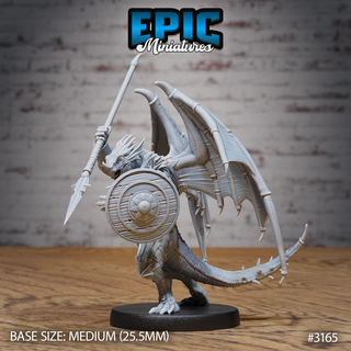 winged half dragon spear evil dragonborn warrior draconic war lizard reptile servant dragonkin drake army dnd tabletop pre-supported epic-miniatures dungeon rpg fantasy stl miniature roleplaying 3d print model - Mito3D