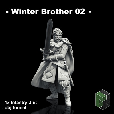 winter brother 02 unsupported soldiers warriors armored knights miniature mini tabletop table dnd dungeons dragons rpg greatsword sword shields fantasy wargame nights watch brothers in arms cloak 3d print model - Mito3D