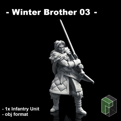 winter brother 03 unsupported soldiers warriors armored knights miniature mini tabletop table dnd dungeons dragons rpg greatsword sword shields fantasy wargame nights watch brothers in arms cloak 3d print model - Mito3D