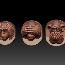 sensato macacos 3d impressão modelo escultura estante estátua mãos animal arte esculturas 3d print model - Mito3D
