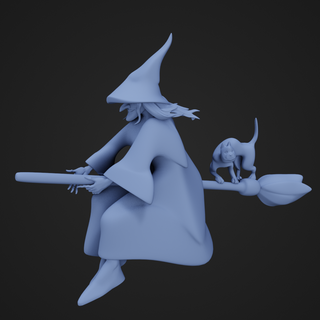 witch witch cat animal horror halloween sculpture broom  Witch halloween 3d print model - Mito3D