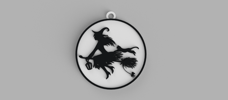 witch cat flying spider key ring - pendant earring 3d print model - Mito3D