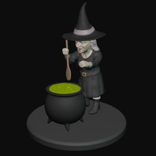 bruxa caldeirão colher chapéu fêmea feiticeiro diabo desenho animado fermentação louco loucura humano 3d print model - Mito3D