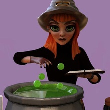 sorcière Halloween Jeu dessin animé potion chaudron squelette bougie 3d print model - Mito3D