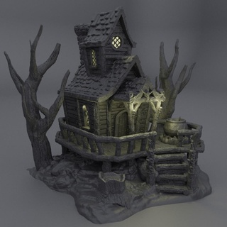 witch hut 28 mm tabletop terrain rpg dnd house medieval supportfree old forest structure playable interior modular 28mm 25mm 15mm wargame 3d print model - Mito3D