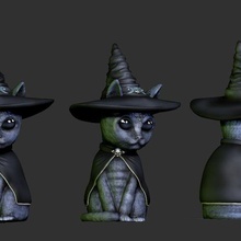 sorcière chaton art chat jouet sculpture Halloween animaux 3d print model - Mito3D
