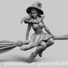 witch v2 game broom caster dnd hat miniature sorceress tabletop wizard games 3d print model - Mito3D