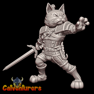 brujo gato gato brujo espada personaje armadura mesa miniatura miniaturas rpg juego guerra fantasía gatito cota malla garras 3d print model - Mito3D