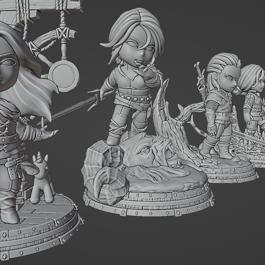 witcher chibi pacco gioco cultura pop triss yennefer geralt ciri statua figura fdm sla resina selvaggio caccia giocattolo arte 3D print model - Mito3D