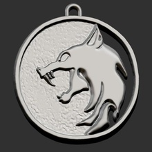 witcher pendant v2 jewelry magician magic animal face head wolf silver medieval epic medallion cosplay series game sorceleur netflix 3d print model - Mito3D