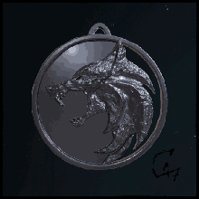 sorceleur Loup médaillon gadget c47 Netflix vallée min badge séries 3dmodel libre Geralt signe stl 3d print model - Mito3D
