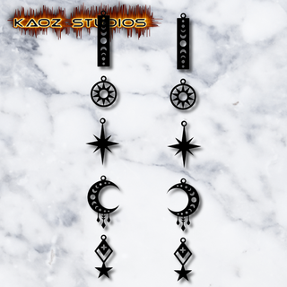 witchy earrings pack 5 sets cosmos outer space withcy jewelry halloween gothic witch jewelery jewellery necklace pendant keychain costume holiday party low poly 3d print model - Mito3D