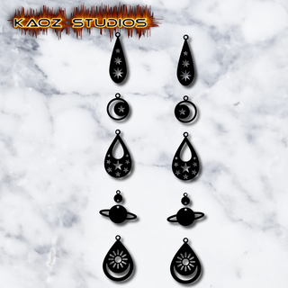 witchy earrings pack cosmos outer space withcy jewelry Jewelry halloween gothic witch jewelery jewellery necklace pendant keychain costume holiday party low poly 3d print model - Mito3D