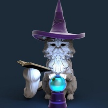 wizard cat art persian warlock book sla resin dnd 3d print model - Mito3D
